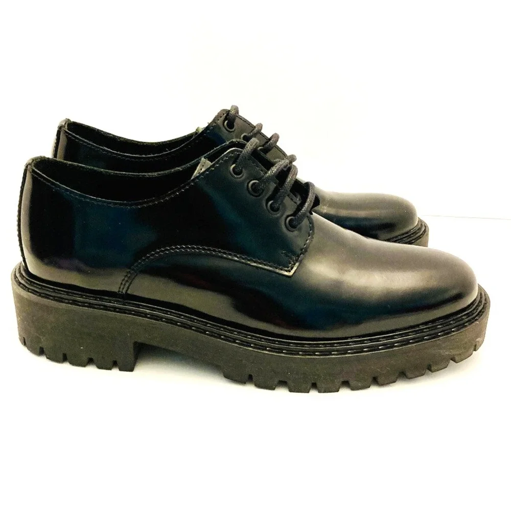Maeve Anthropologie Platform Oxfords Womens 8 EU‎ 39 Black Leather Lug Sole - Picture 2 of 11
